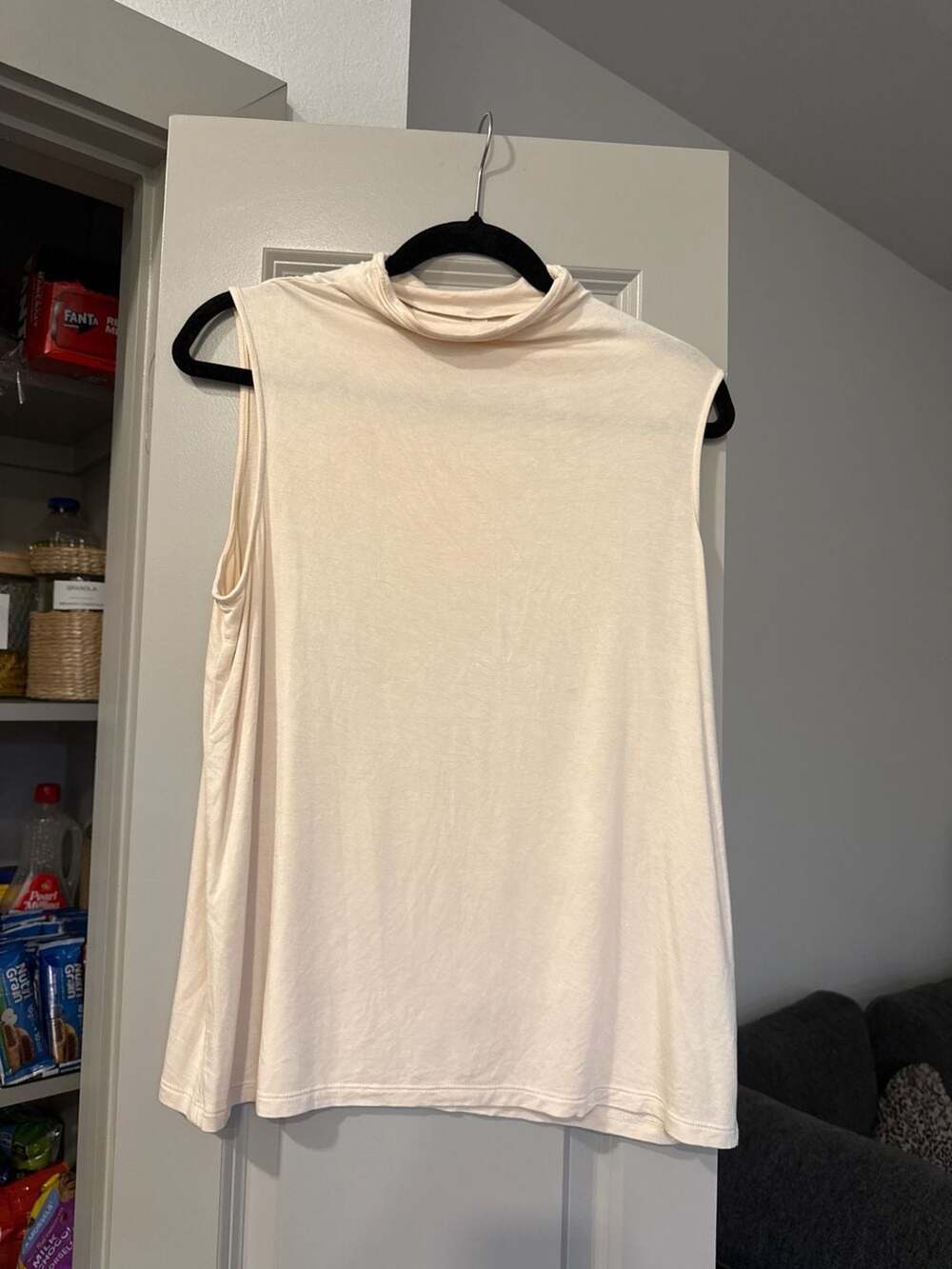 Sleeveless Turtleneck Top - Cream - Tops - & US,